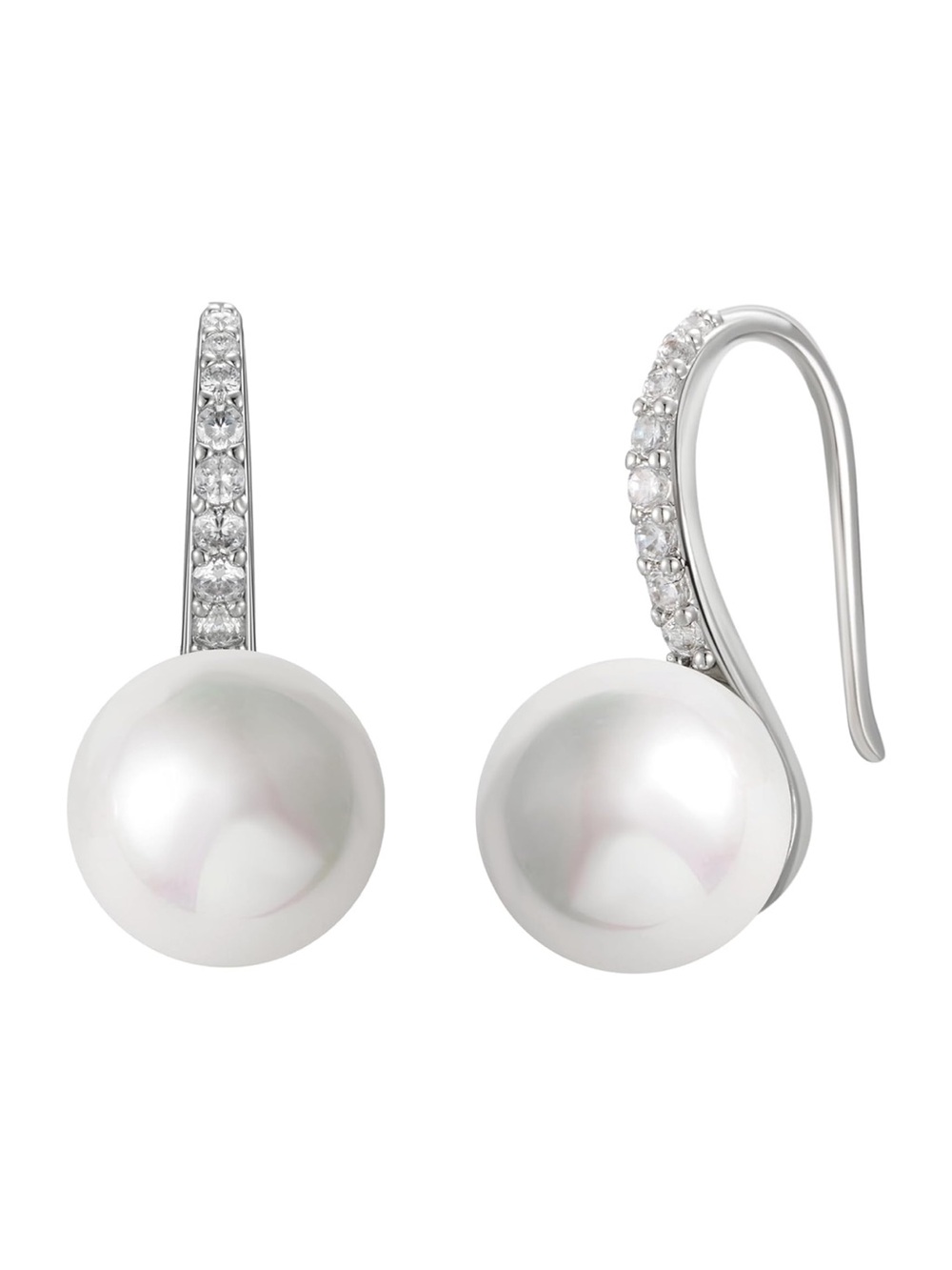 Sterling Silver White Pearl Drop Earrings with Cubic Zirconia Accents